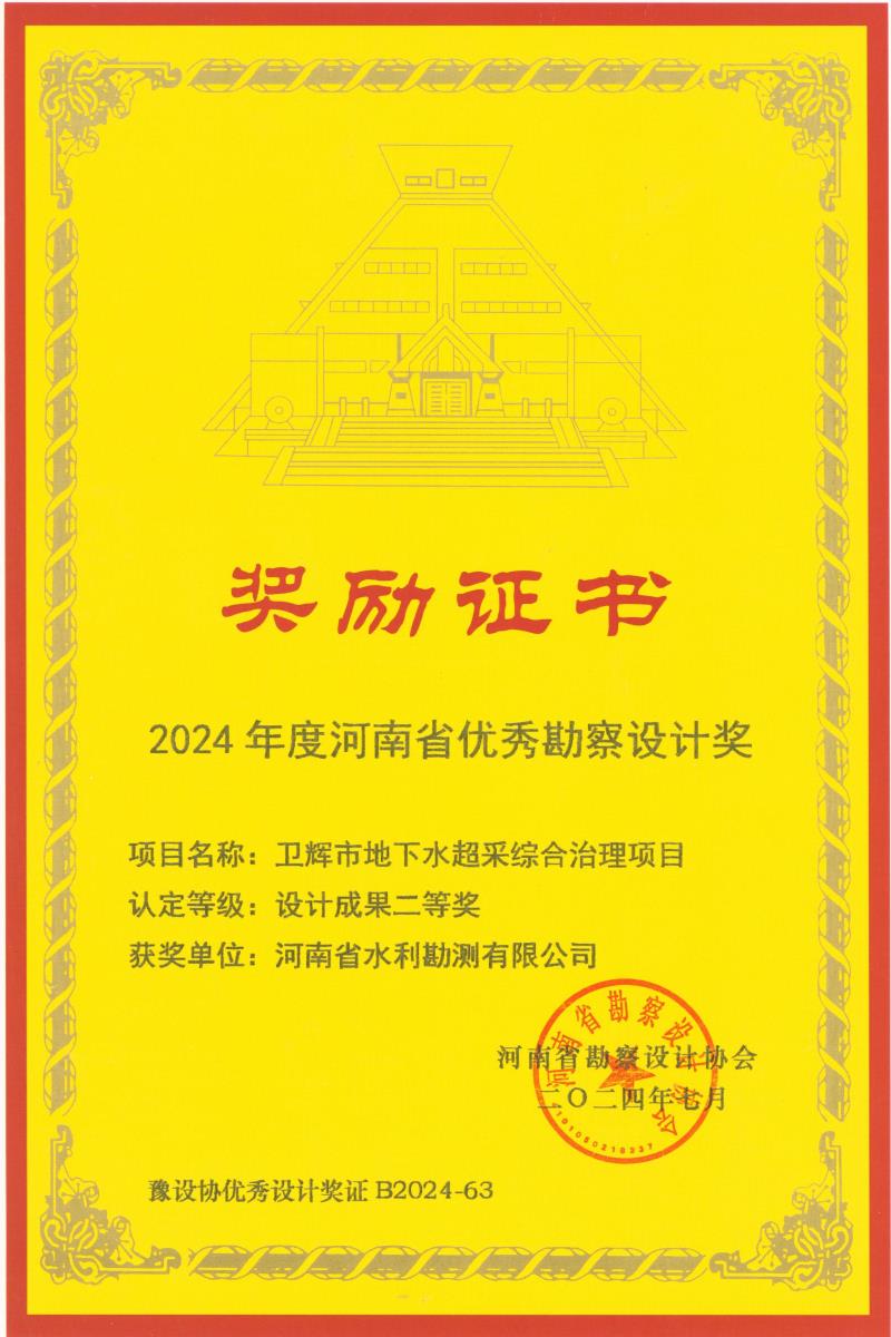 河南省優(yōu)秀勘察設計獎-設計成果二等獎-衛(wèi)輝地下水超采.jpg